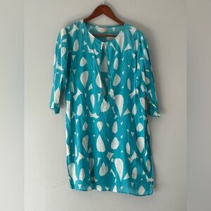 Echo Teal and White Coverup Dress Large
